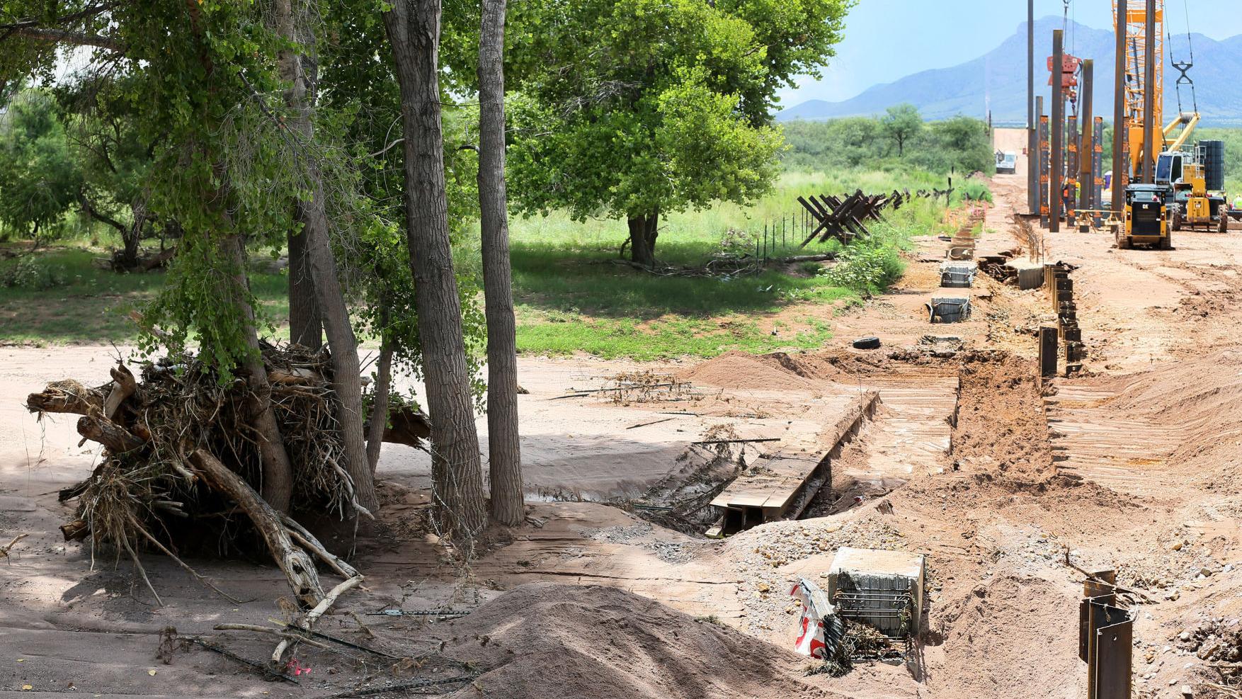 Monsoon storm floods border wall project across Arizona's San Pedro River